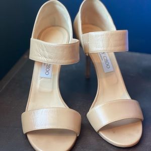 Jimmy Choo tan leather sandals. Size 39. Used with mild signs of wear (pictured)